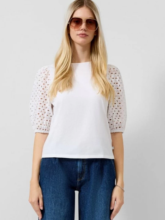 Foto van product Shirt met broderie anglaise QS wit