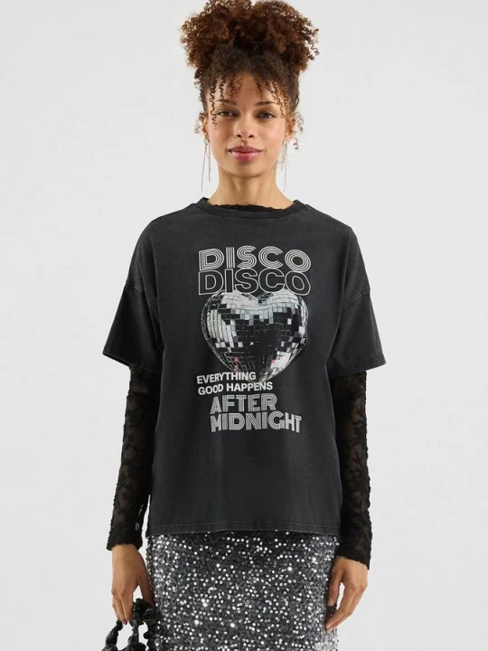 Foto van product Shirt met gewassen print QS zwart