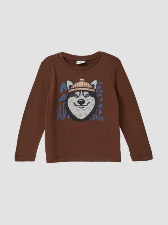 Foto van product Shirt met lange mouwen en paillettenmotief s.Oliver bruin
