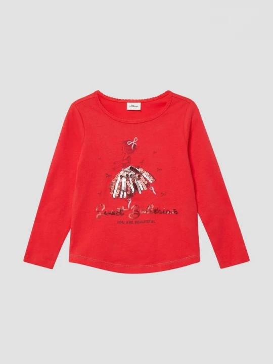 Foto van product Shirt met lange mouwen, pailletten en afgeronde zoom s.Oliver rood