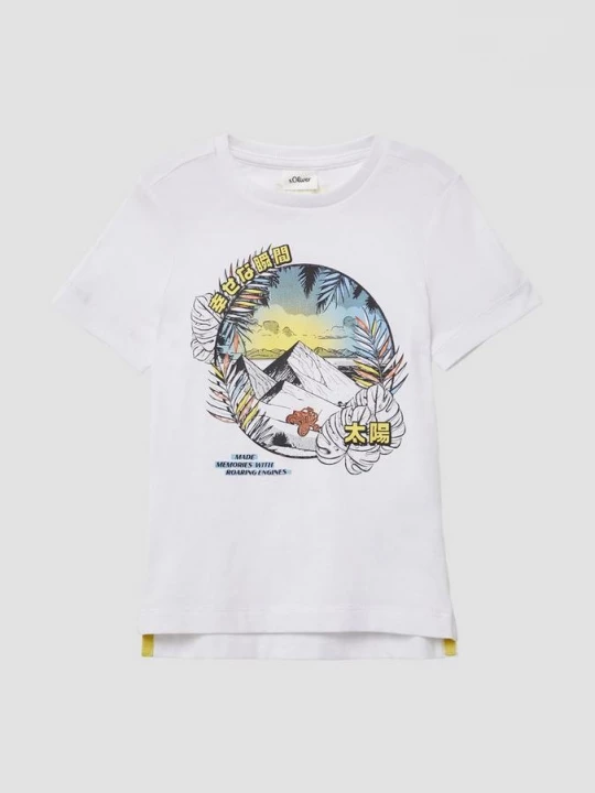 Foto van product Shirt met print en zijsplitten aan de zoom s.Oliver wit