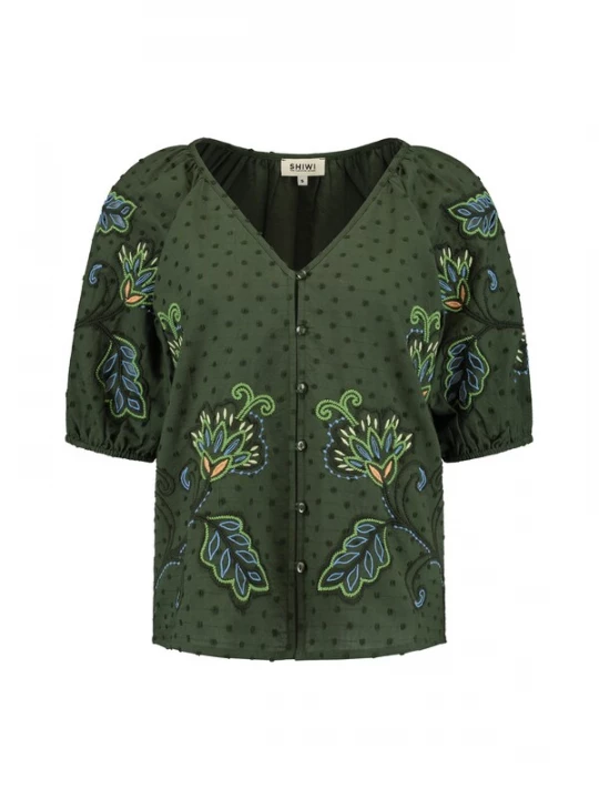 Foto van product Shiwi Blouse 'Erin Dobby' royal blue / koningsblauw / lichtgroen / donkergroen / abrikoos