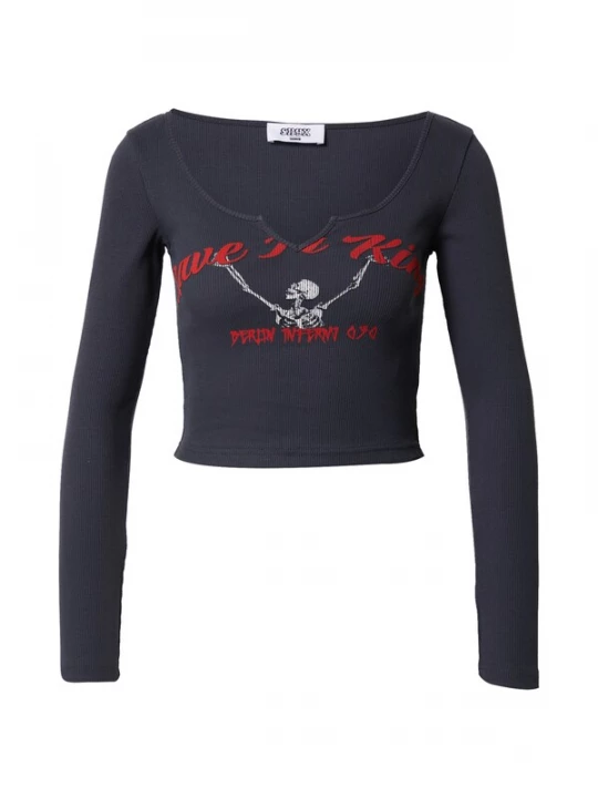 Foto van product SHYX Shirt 'Jocelyn' antraciet / rood / wit