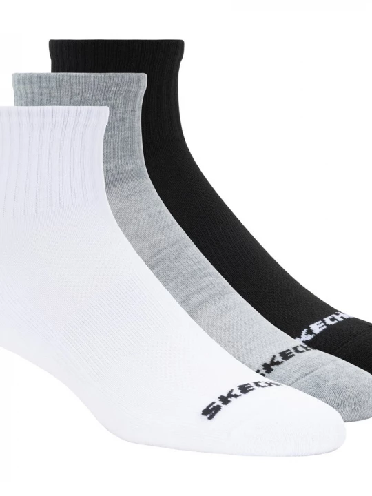 Foto van product Skechers 3 Pack Quarter Crew Sportsokken CM Zwart / Wit / Grijs, Maat Large