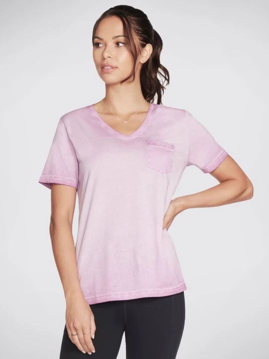 Foto van product Skechers Diamond Wash Hatha V-Neck Pocket T-shirt CM Purper / Heet Roze