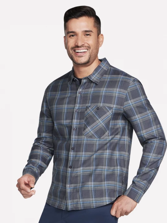 Foto van product Skechers GO DRI Ridgetop Button Down Shirt CM Zwart / Houtskool, Maat Small