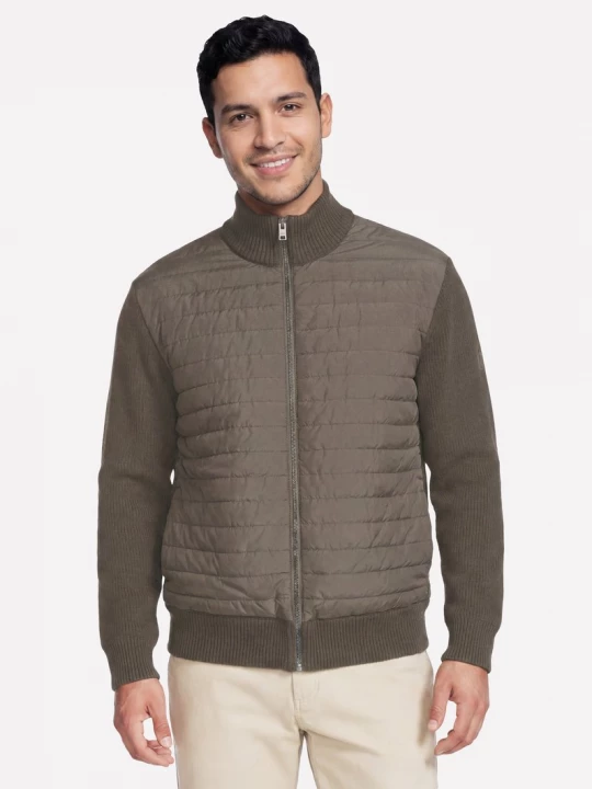 Foto van product Skechers The Hoodless hoodie Cozy Fit Knit Hybrid jack CM Bruin / Olijf, Maat Small