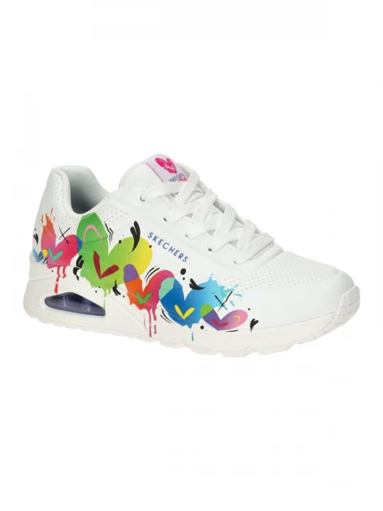Foto van product SKECHERS Veterschoen 'Skechers Uno Schuhe weiß bunte Herzen 190008' wit
