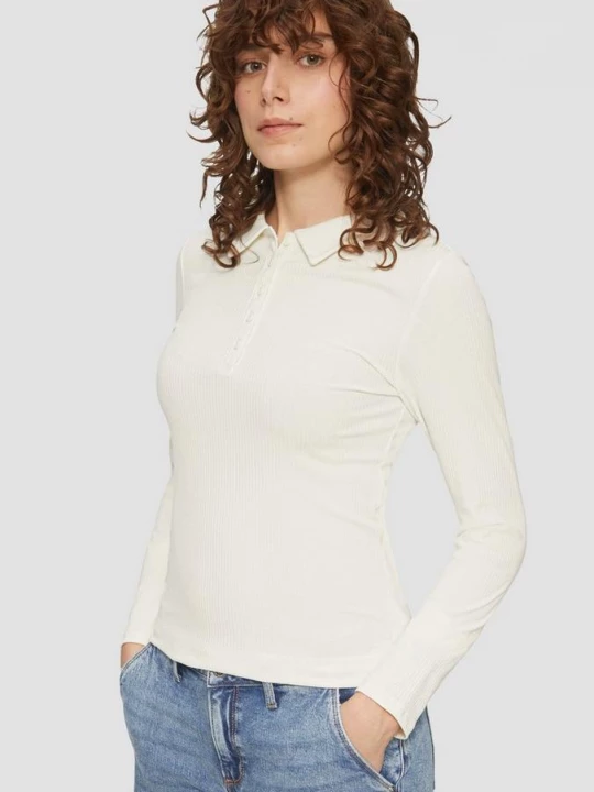 Foto van product Slank vallende geribde top met een polokraag QS crème