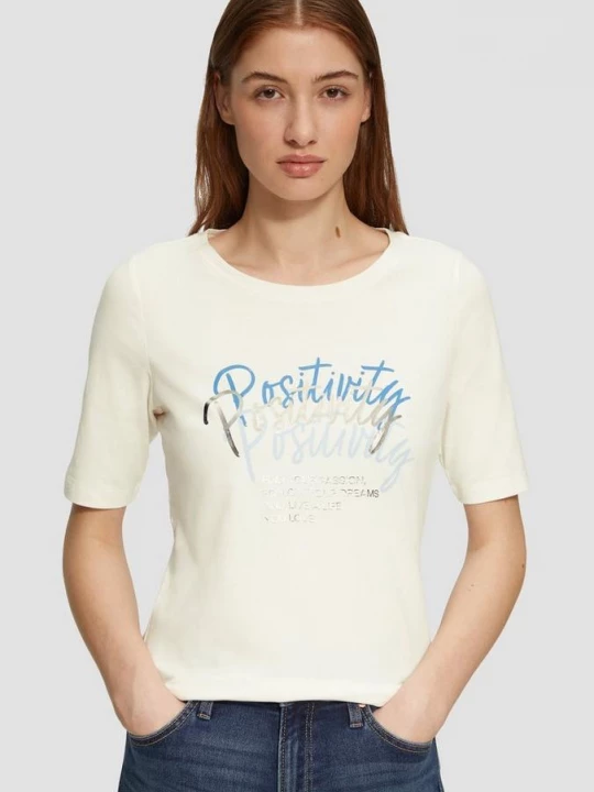 Foto van product Slim fit jersey T-shirt met print op voorzijde s.Oliver crème