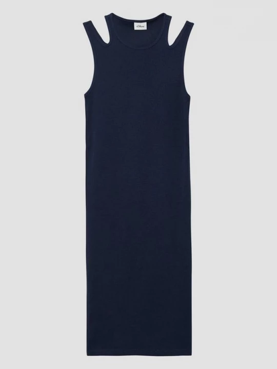 Foto van product Slim fit jurk van ribstof met cut-outs s.Oliver blauw