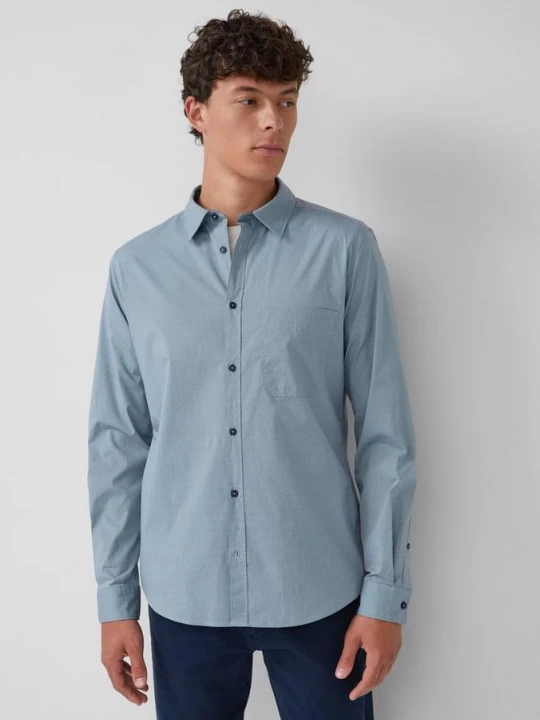 Foto van product Slim fit: katoenen overhemd met fijn patroon en Kent-kraag s.Oliver blauw