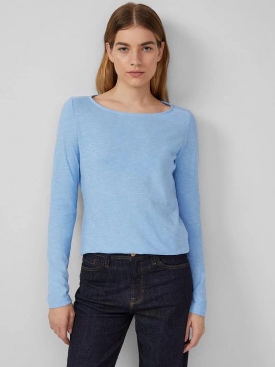 Foto van product Slim-fit lange mouw van katoenen slub met boothals s.Oliver blauw