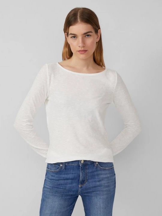 Foto van product Slim-fit lange mouw van katoenen slub met boothals s.Oliver crème