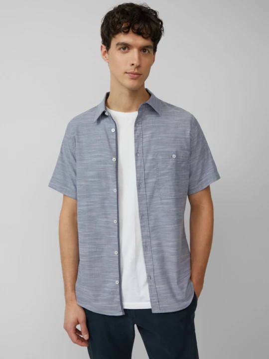 Foto van product Slim fit: overhemd met korte mouwen van stretchkatoen met slubstructuur s.Oliver blauw
