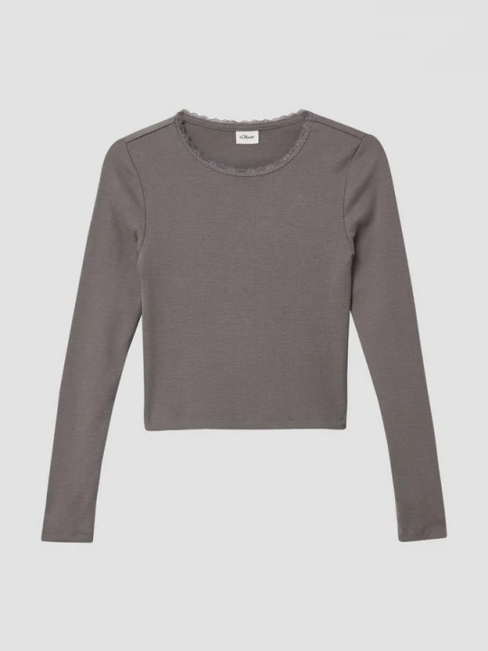 Foto van product Slim fit shirt met lange mouwen van geribde stof met kanten detail s.Oliver grijs