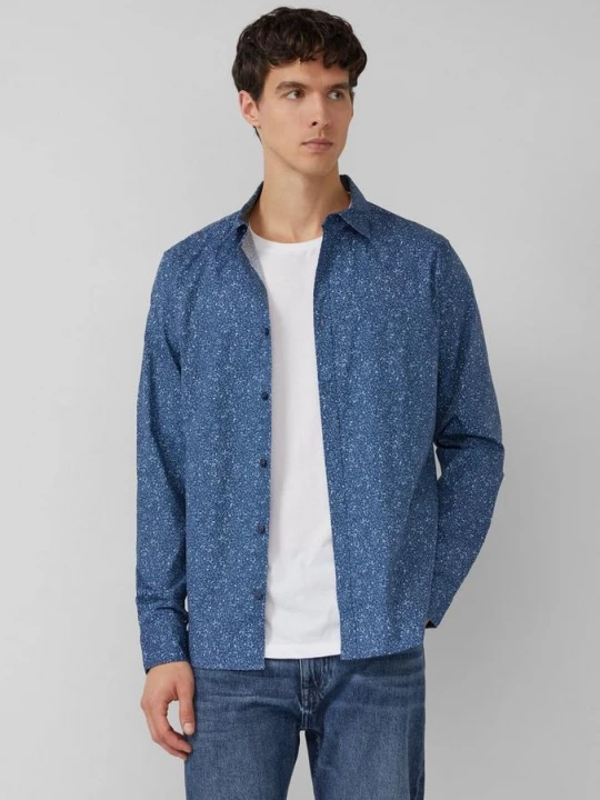 Foto van product Slim fit: stretch katoenen overhemd met all-over print s.Oliver blauw