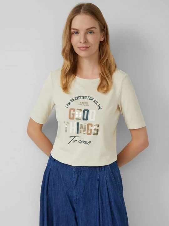 Foto van product Slim fit T-shirt met artwork s.Oliver crème
