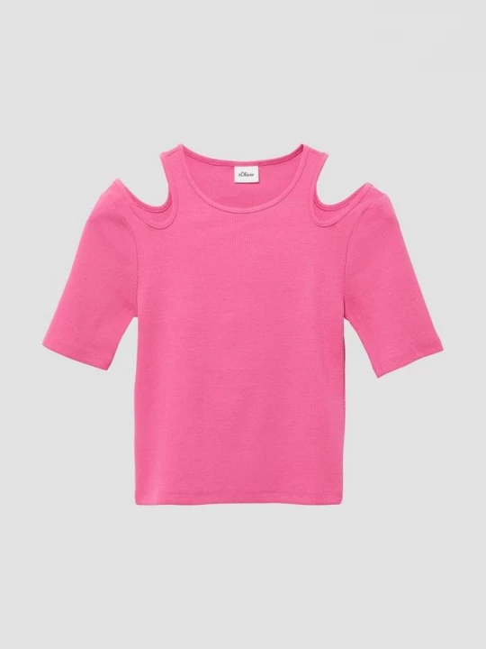 Foto van product Slim fit T-shirt van ribstof met cut-outs s.Oliver roze
