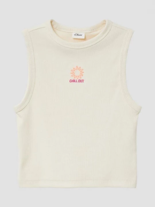 Foto van product Slim fit top van ribstof met borduursel s.Oliver crème