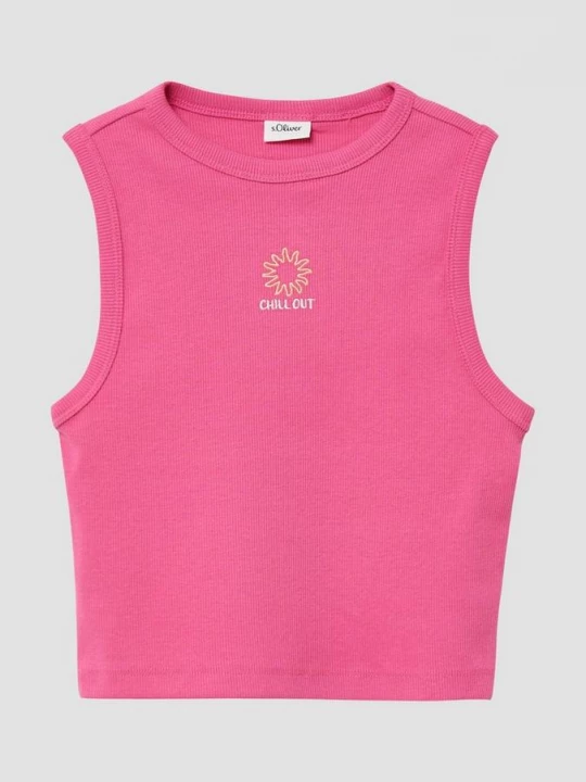 Foto van product Slim fit top van ribstof met borduursel s.Oliver roze