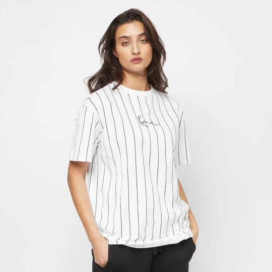 Foto van product Small Signature Essential Pinstripe OS Tee Karl Kani wit