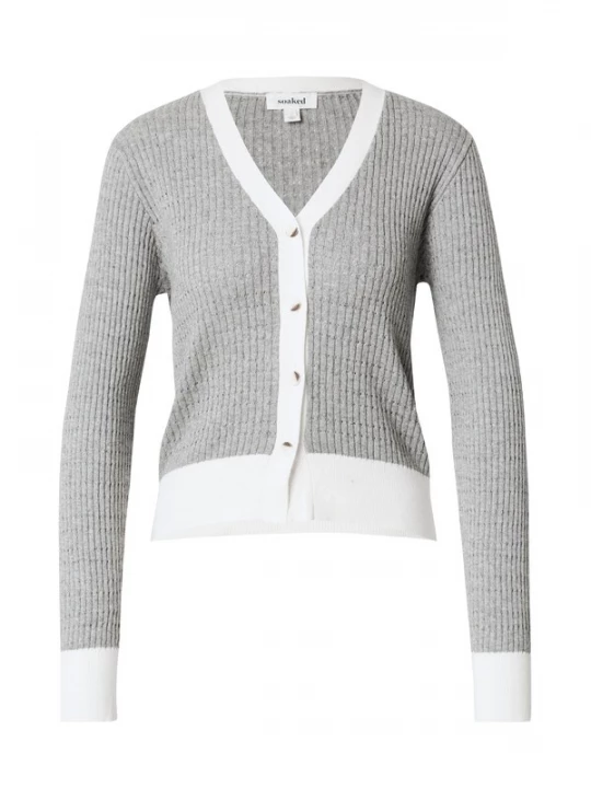 Foto van product SOAKED IN LUXURY Gebreid vest 'Sanja' grijs gemêleerd / wit