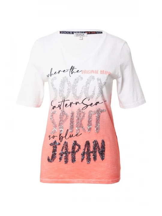 Foto van product Soccx Shirt 'Konnichiwa' gemengde kleuren / lichtoranje / wit