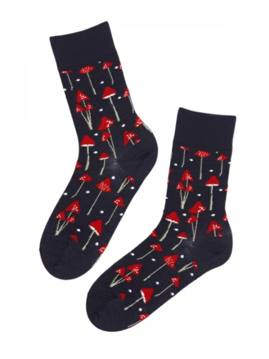 Foto van product Sokisahtel Sokken 'AGARIC merino wool socks with mushrooms' donkerblauw