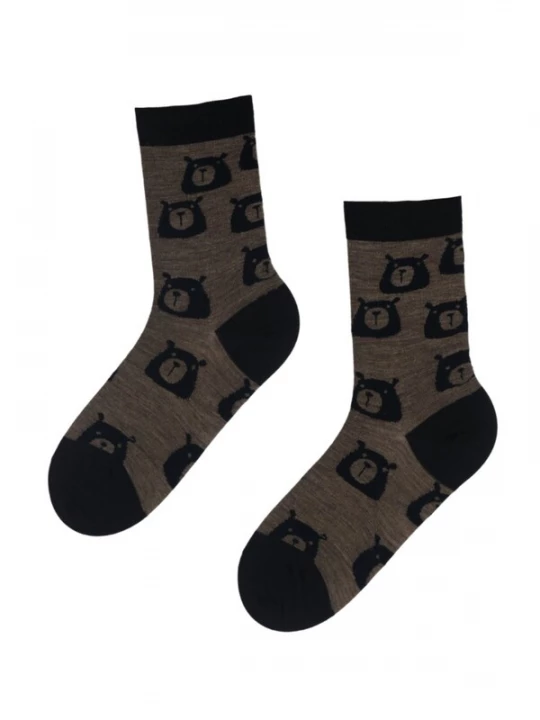 Foto van product Sokisahtel Sokken 'BEAR WOOL merino wool socks with bears' donkerbruin