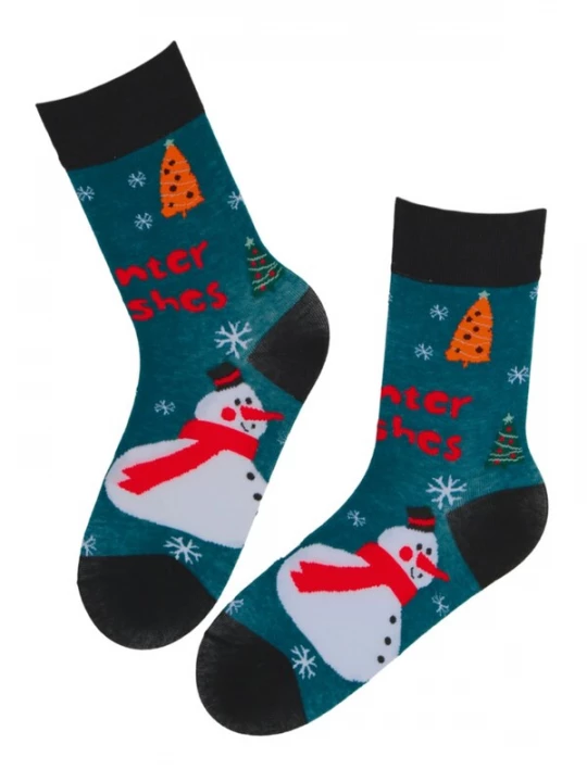 Foto van product Sokisahtel Sokken 'CADYS cotton Christmas socks with a snowman' donkergroen