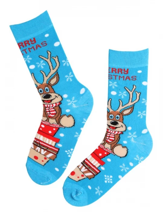 Foto van product Sokisahtel Sokken 'CHRISTMAS cotton socks with reindeer' lichtblauw