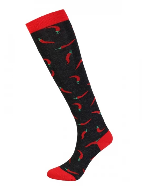 Foto van product Sokisahtel Sokken 'PEPPER merino wool knee-highs with chilies' zwart