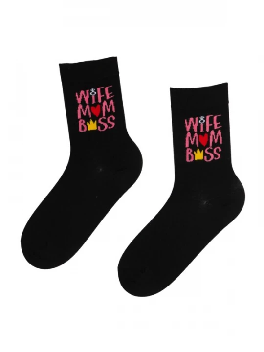 Foto van product Sokisahtel Sokken 'WIFE MOM BOSS' zwart