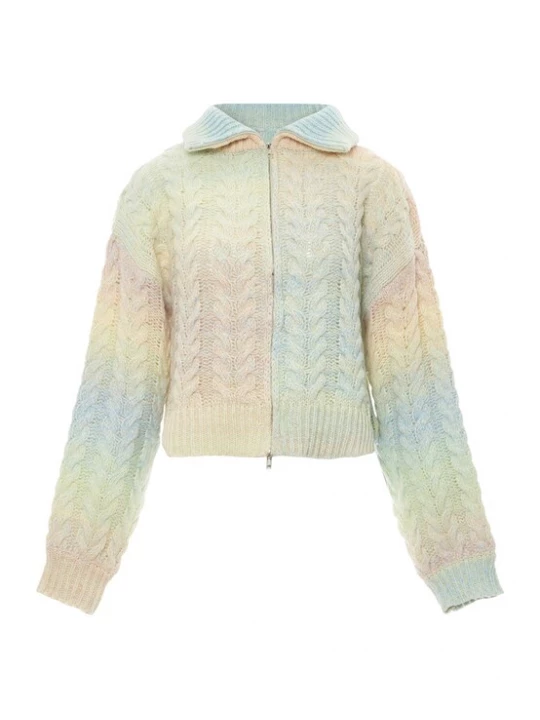 Foto van product Sookie Gebreid vest lichtblauw / lichtgroen / lichtroze
