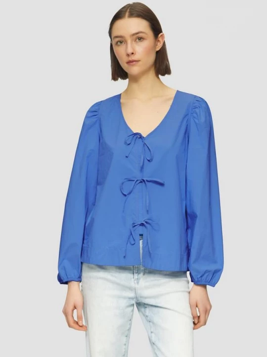 Foto van product Speelse popeline blouse met strikjes en pofmouwtjes s.Oliver blauw