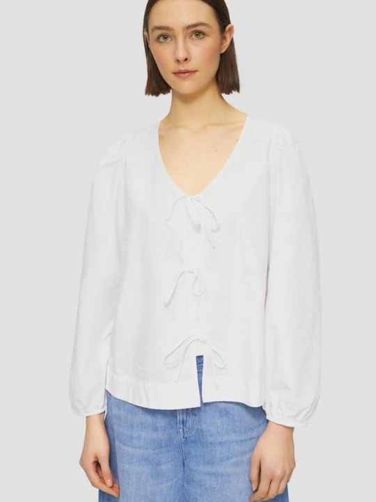 Foto van product Speelse popeline blouse met strikjes en pofmouwtjes s.Oliver wit