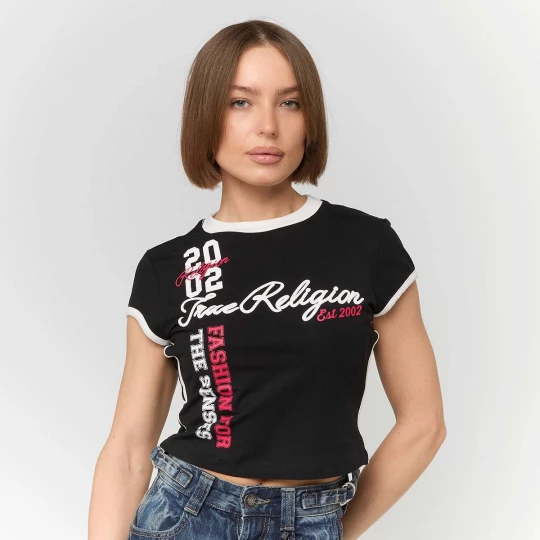 Foto van product Sporty Cap Sleeves Ringer Baby Tee True Religion zwart