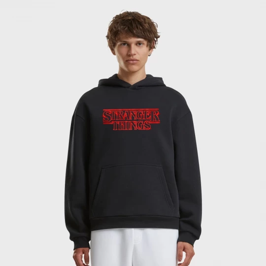 Foto van product Stranger Things Neon Sign Fluffy Hoody Mister Tee zwart