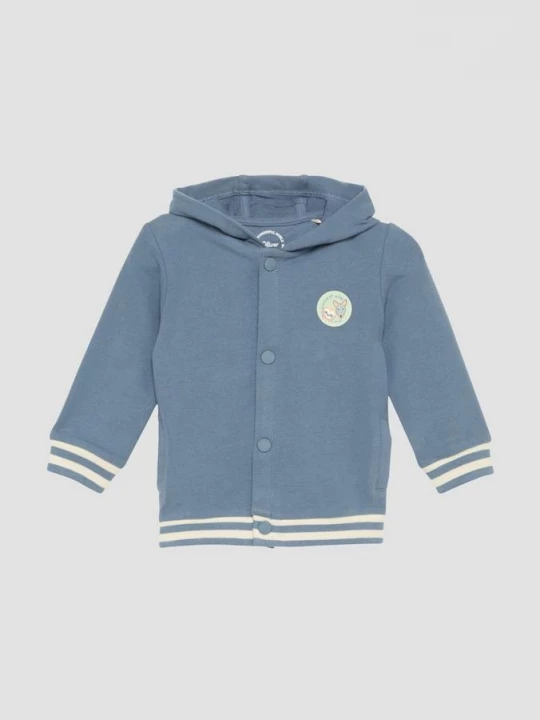 Foto van product Stretch katoenen sweatjas met capuchon en gestreepte geribde boorden s.Oliver blauw
