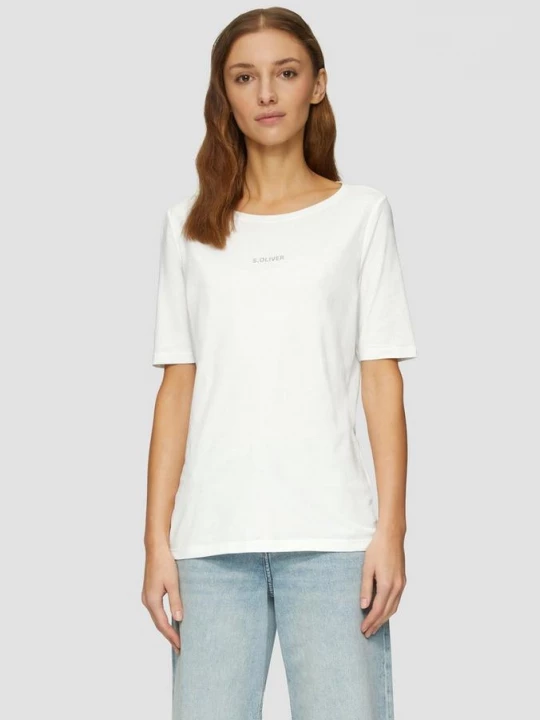Foto van product Stretchy T-shirt met logoprint s.Oliver crème