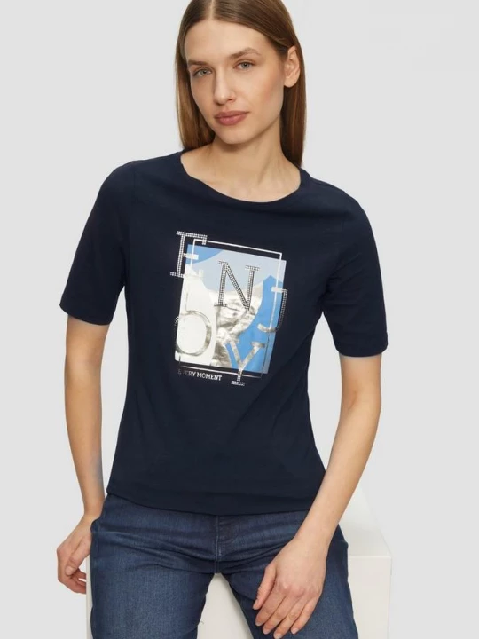 Foto van product Stretchy T-shirt met print op de voorkant in een slanke pasvorm s.Oliver blauw