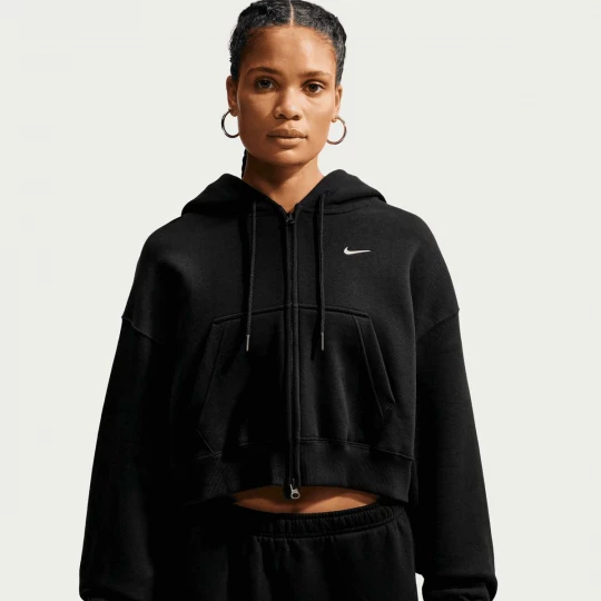 Foto van product Studio Fleece Medium Weight Oversized Crop Full Zip Hoodie Nike zwart
