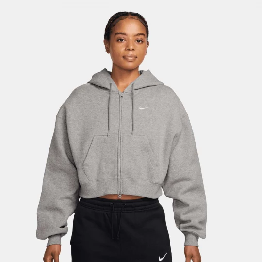 Foto van product Studio Fleece Mid Waist Oversized Crop Full Zip Hoodie Nike grijs
