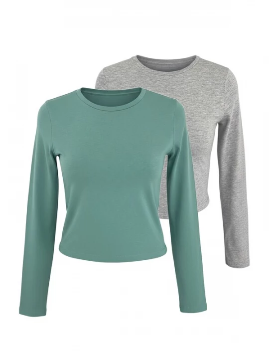 Foto van product studioselect Shirt 'Branka' grijs gemêleerd / smaragd