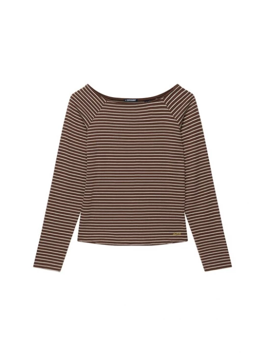 Foto van product Superdry & Co Shirt 'Bardot' chocoladebruin / wit