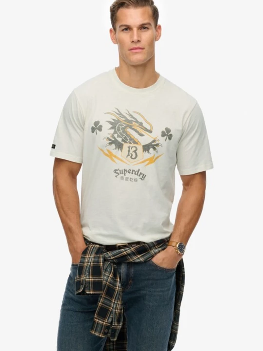 Foto van product Superdry & Co Shirt 'Campaign Souvenir' crème / donkergeel / jade groen