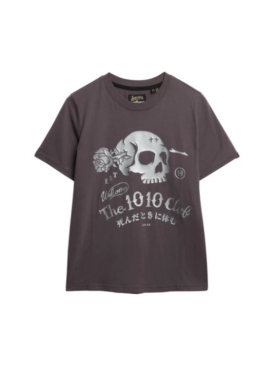 Foto van product Superdry & Co Shirt 'Super Skull' stone grey / donkergroen