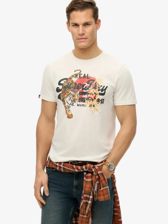 Foto van product Superdry & Co Shirt 'Tokyo' navy / oranje / lichtrood / wit