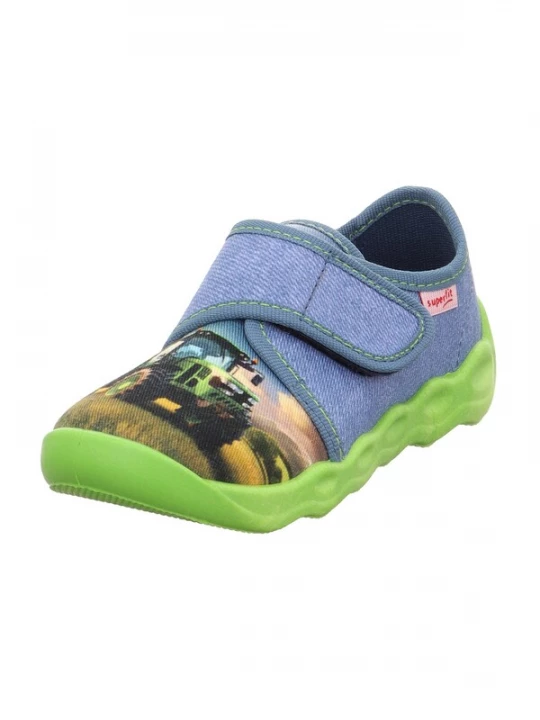 Foto van product SUPERFIT Huisschoenen 'Bubble' sand / blauw denim / limoen